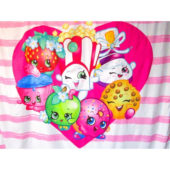 Shopkins Shower Curtain Pink and White Striped, Heart Centerpiece, 72 Inches - Picture 2 of 3